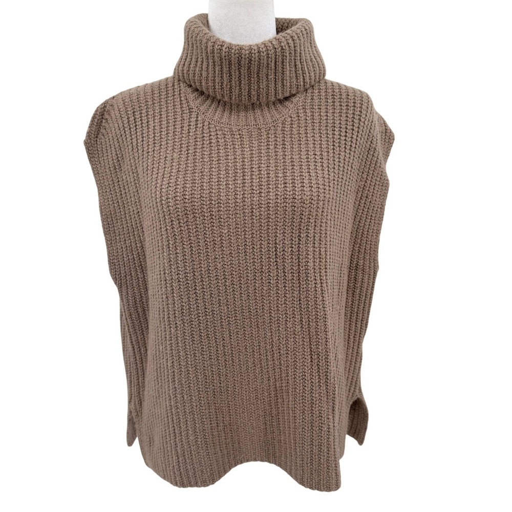 Splendid x Cella Jane Blog‎ Taupe Ribbed Knit Turtleneck Sleeveless Sweater Vest